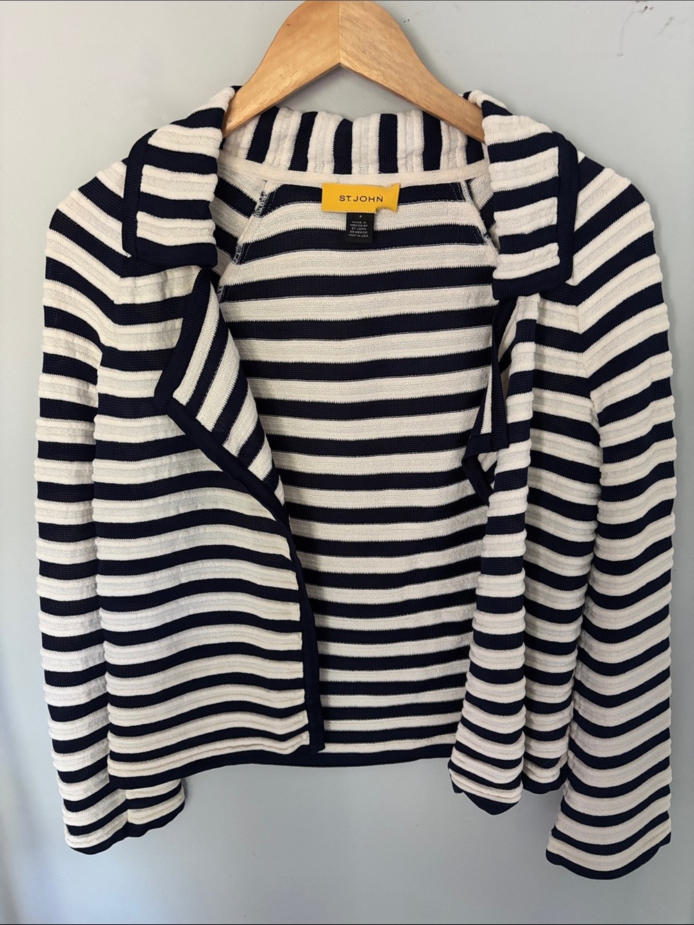 St. John Navy and White Striped Knit Jacket